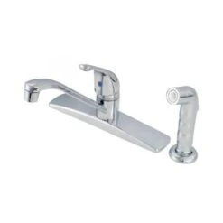 American Brass Company Chrome Single Handle D-Spout Kitchen Faucet With Spray Kit